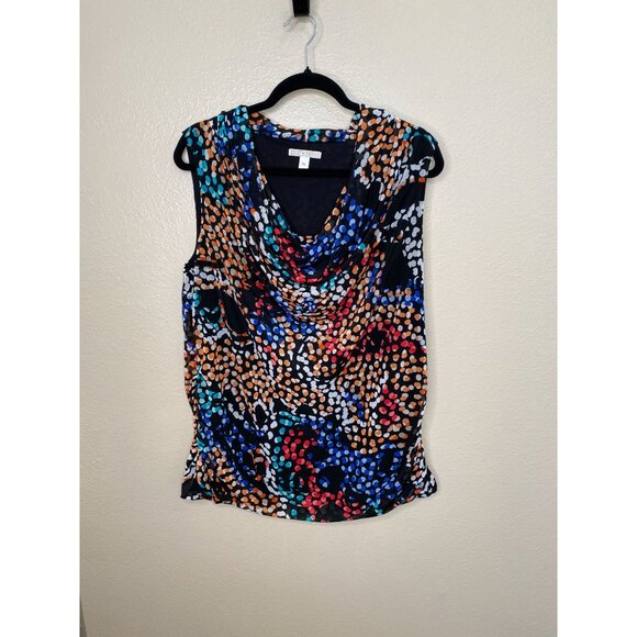 Dana Buchman Multicolor Polka Dot Sleeveless Cowl Neck Top Womens XL Tank - Picture 1 of 7